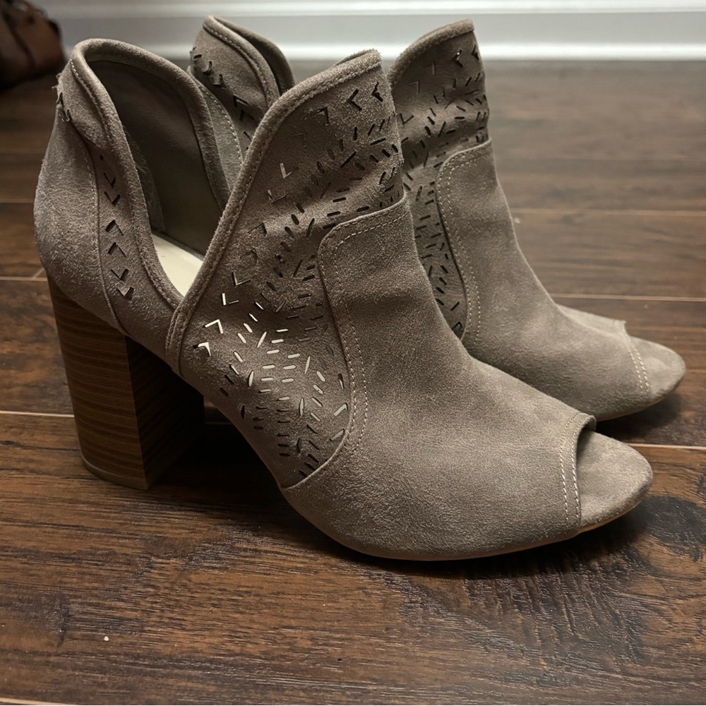 Fergalicious Gray Open Toe Heels size 9.5